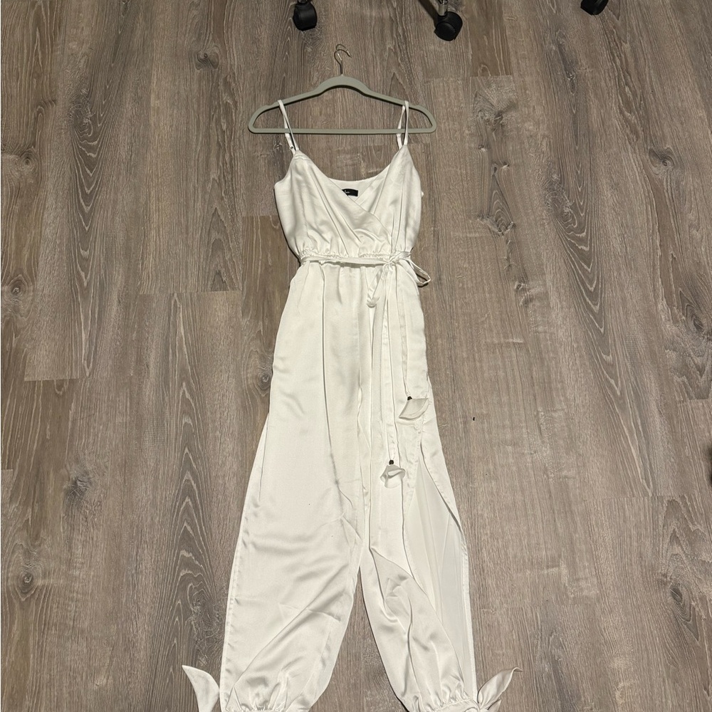 Lulu's White Sleeveless Jumpsuit with Tie Waist